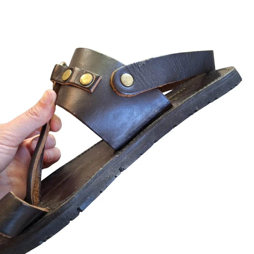 Gallenkamp Vintage Gladiator Leather Sandals Mens Italy Metal Roller Buckles
